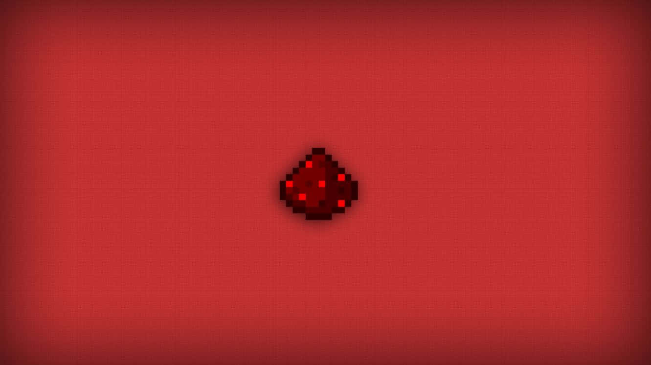 Minecraft Redstone 桌布 壁紙 — 一顆像素化的紅色寶石在漸變紅色背景上柔和發光。
