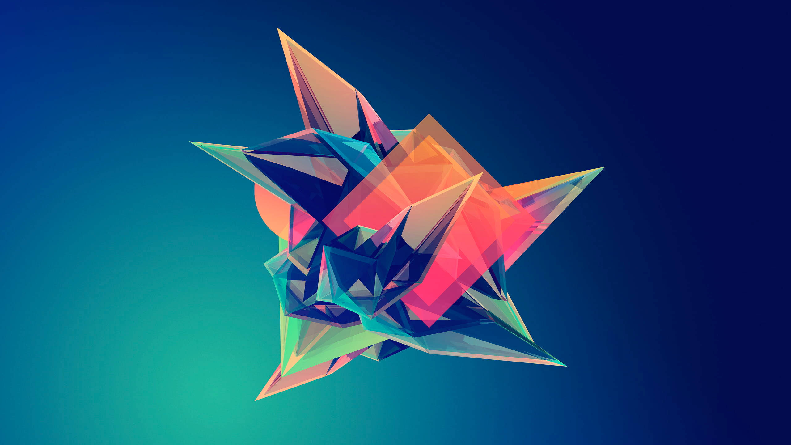 Shapes 桌布 壁紙 — 一顆充滿活力的幾何星星，帶有銳利的刻面，在藍色和藍綠色的漸變背景上閃耀。
