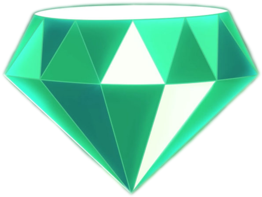 Gemstone 桌布 壁紙 — 一顆充滿活力的綠色鑽石，帶有鋒利的刻面，在純黑背景下閃耀。