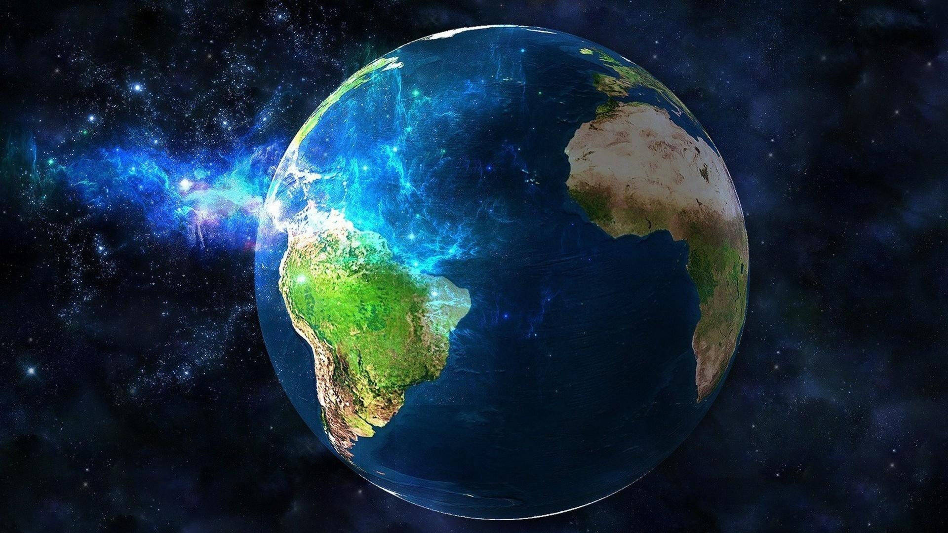 在佈滿星星的星系中，地球行星因極光而發光。 — 4K 地球 壁紙