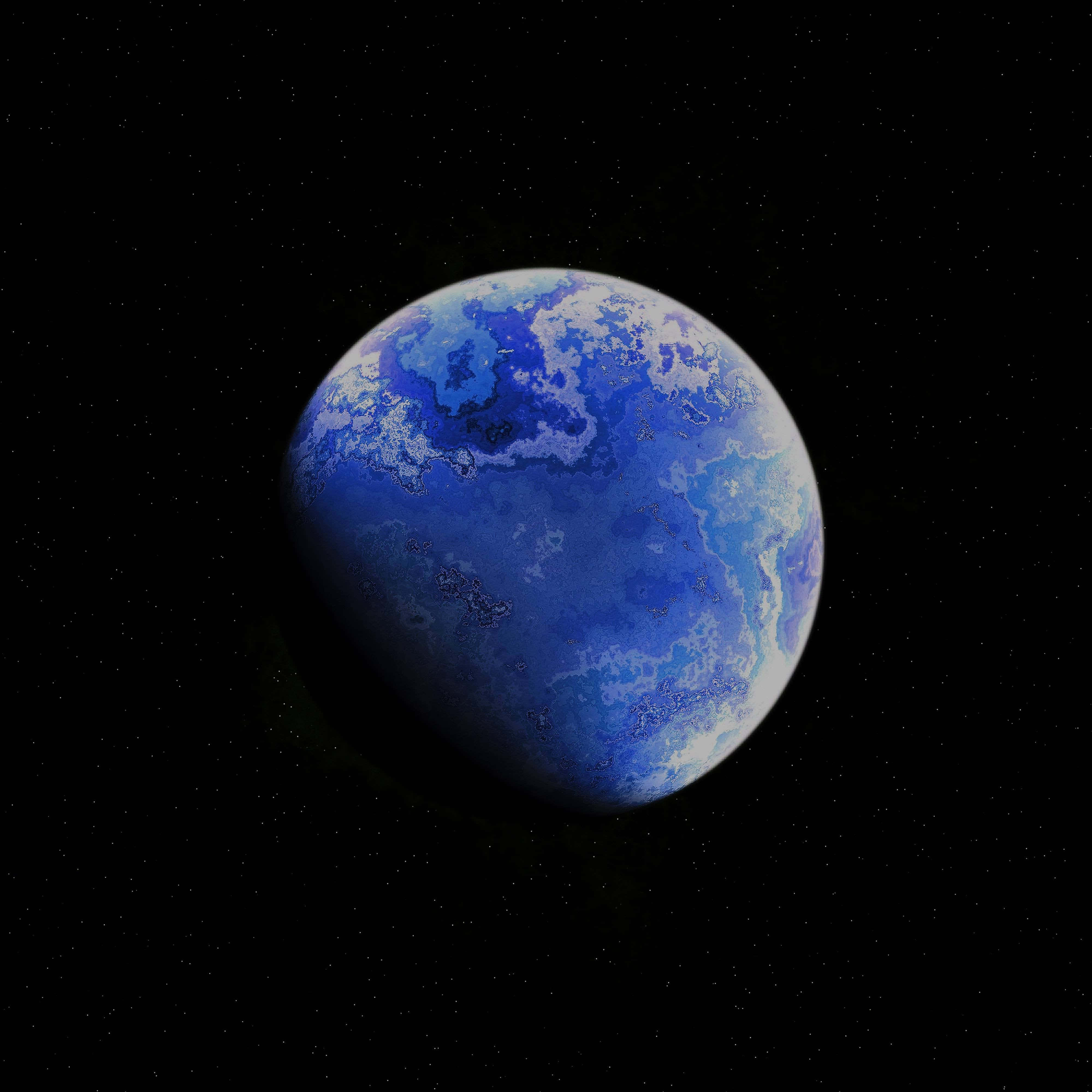 Blue Planet 桌布 壁紙 — 一顆充滿活力的藍色行星，帶有旋轉的白色雲朵，在繁星點點的黑色虛空中寧靜地漂浮。