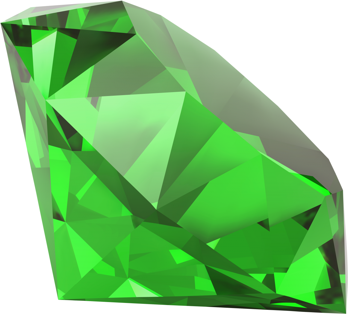 Gemstone 桌布 壁紙 — 一顆切割面綠色寶石，帶有銳利的幾何切割，在純黑背景上閃耀。