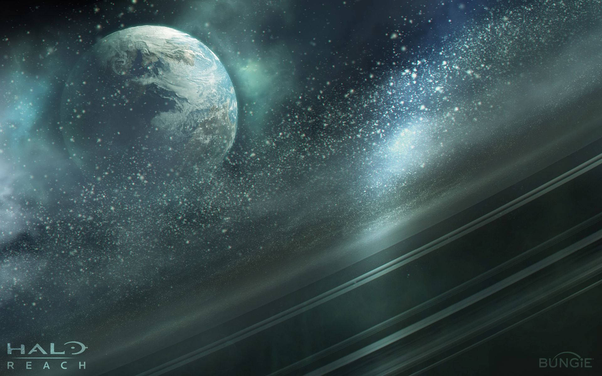Reach 桌布 壁紙 — 一顆壯麗的地球漂浮在旋轉的宇宙塵埃和遙遠的星星之間，呈現出廣闊而寧靜的太空景觀。
