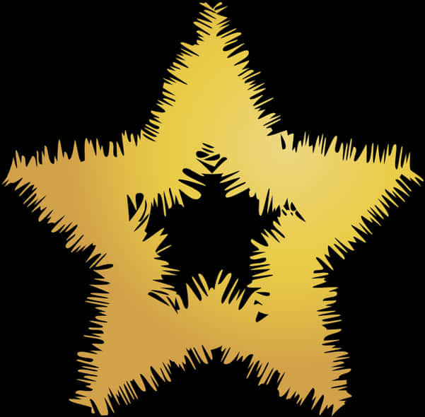 Golden Star 桌布 壁紙 — 一顆大膽的金色星星，邊緣呈鋸齒狀，中心為黑色，在純黑色背景上格外突出。