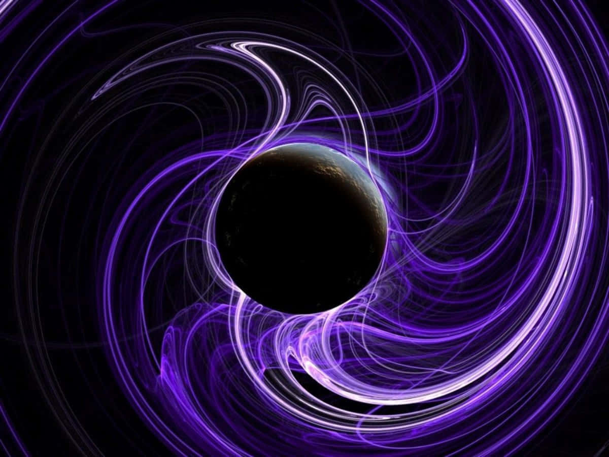 Magnetic Field 桌布 壁紙 — 一顆宇宙行星被旋轉的鮮豔紫色和白色能量流包圍，背景是黑色虛空。