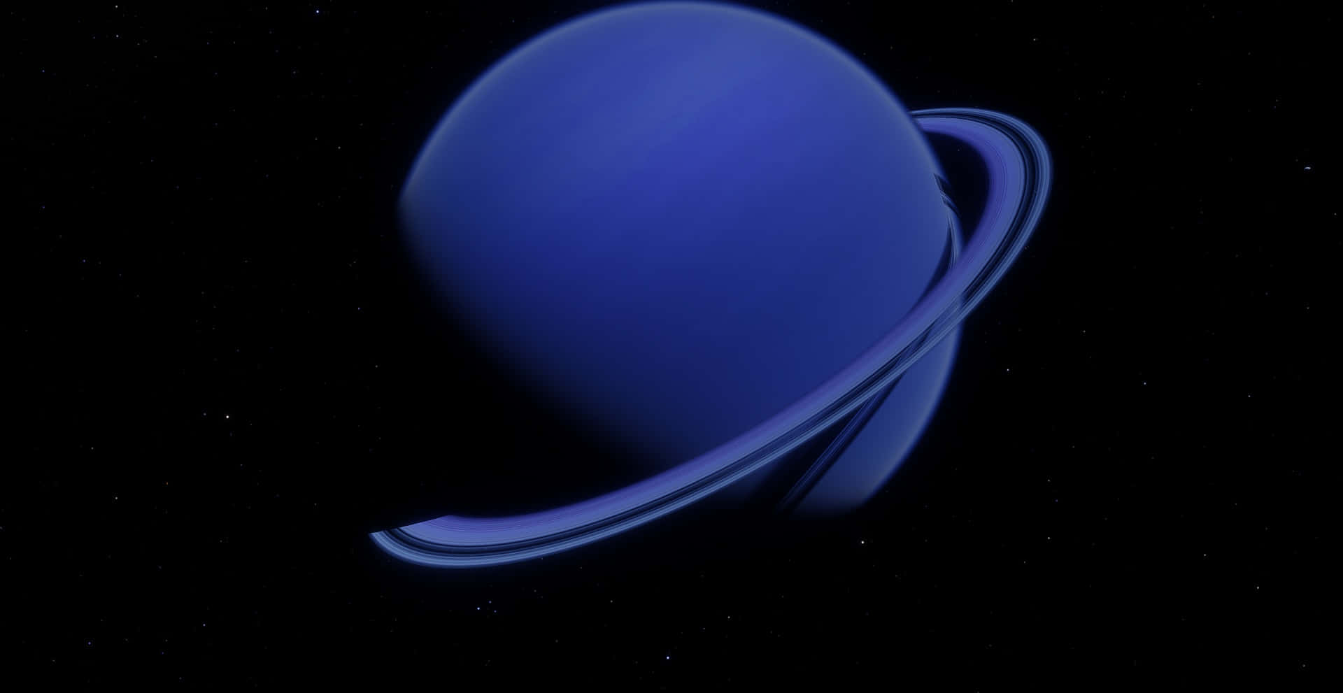 Ringed Planet 壁紙 — 一顆宏偉的藍色行星帶有發光環，在繁星點點的黑色虛空中運行。