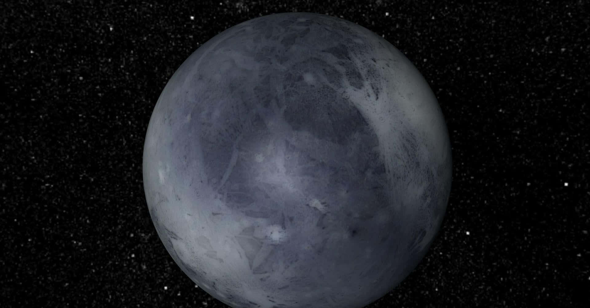pluto 桌布 壁紙 — 一顆巨大的冰藍色行星，表面佈滿隕石坑，在深空的星空中寧靜地漂浮。