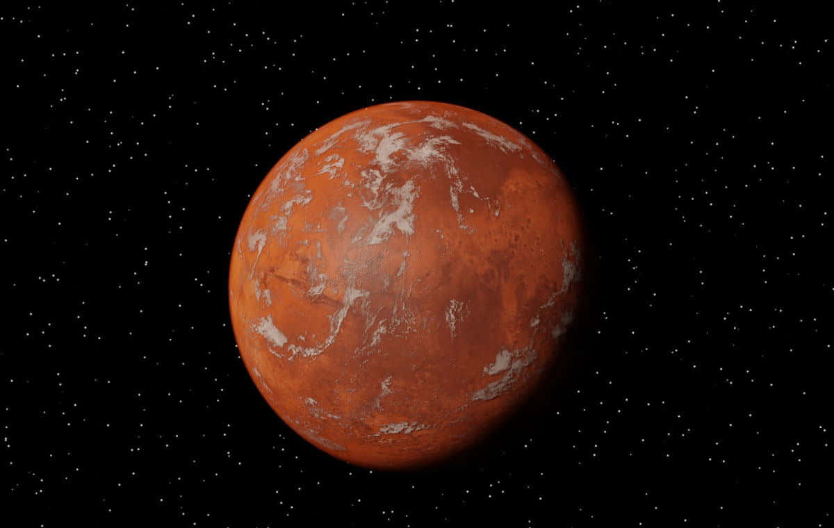 Mars Planet 桌布 壁紙 — 一顆帶有白色極冠的鮮紅色行星，在繁星點點的黑色宇宙中寧靜地漂浮。