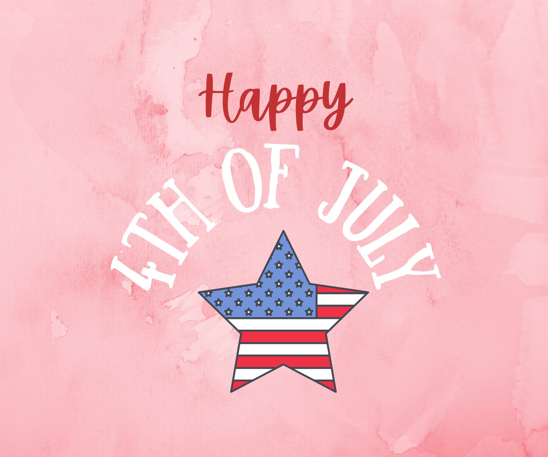 fourth of july 桌布 壁紙 — 一顆帶有美國國旗設計的愛國星星，居中於柔和的粉紅色水彩背景上，並帶有「Happy 4th of July」文字。