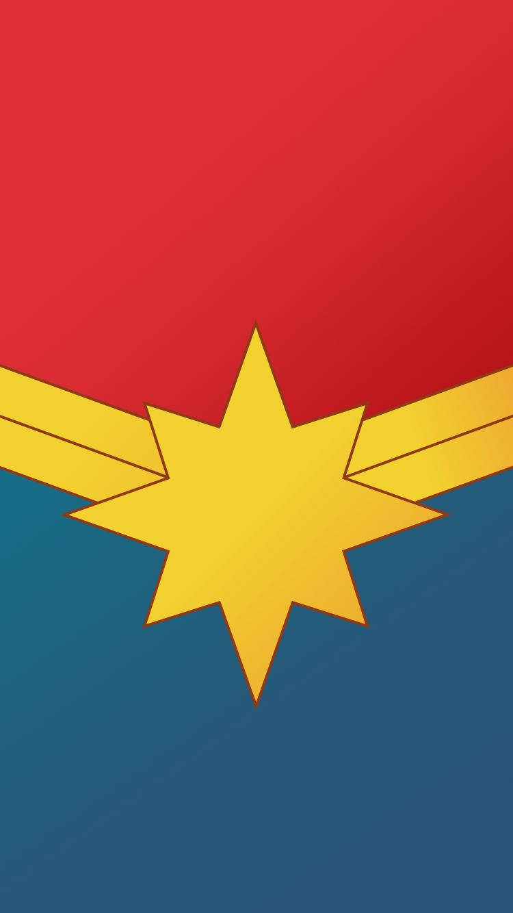 Captain Marvel 桌布 壁紙 — 一顆帶翅膀的醒目黃色星星，居中在紅到藍漸變背景上。