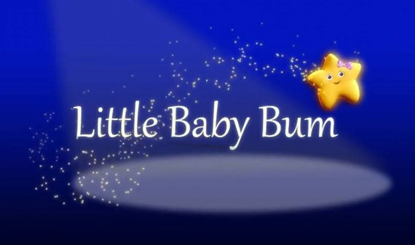 一顆帶著蝴蝶結的微笑黃色星星，旁邊是文字「Little Baby Bum」，背景是藍色並帶有閃光。 — 深藍色美學動圖 壁紙