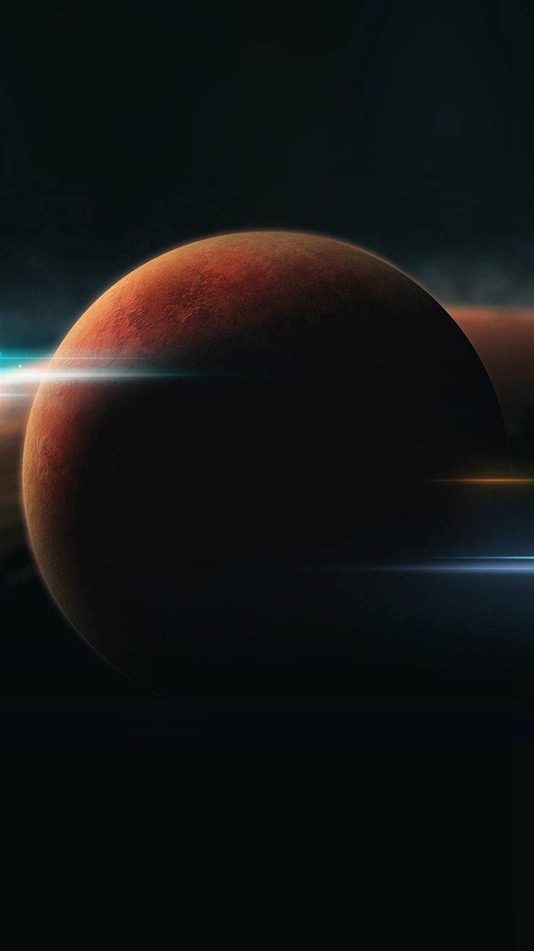 Mars 桌布 壁紙 — 一顆微紅色的行星在黑暗的宇宙背景下發光，藍色和橙色的光線劃過畫面。