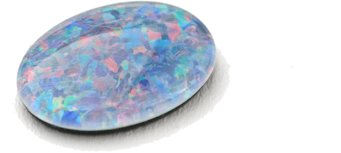 Gemstone 桌布 壁紙 — 一顆拋光橢圓形蛋白石寶石在純黑背景上展現出鮮豔的藍色、粉紅色和綠色閃光。
