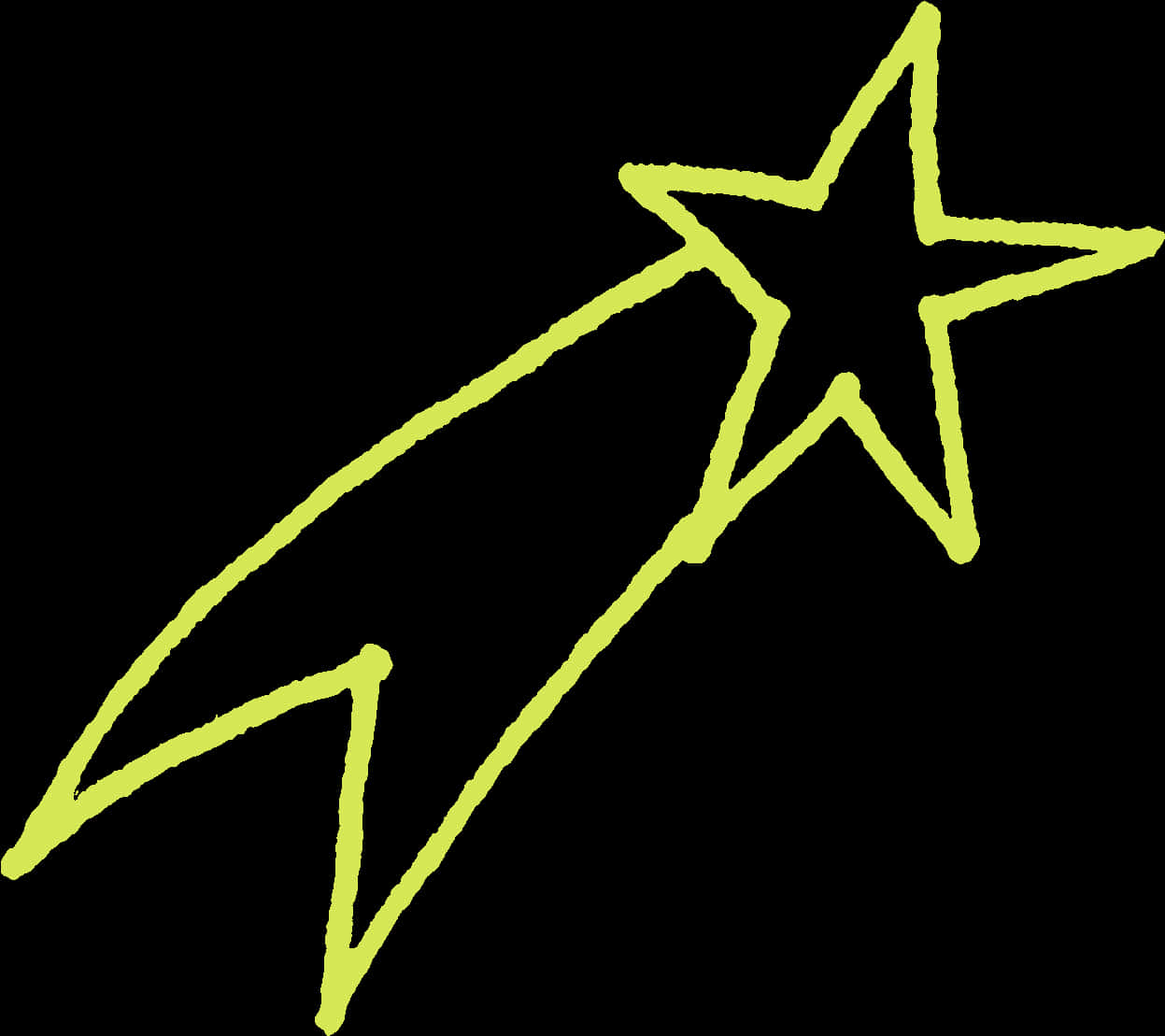 Stars 桌布 壁紙 — 一顆明亮的萊姆綠色手繪流星在純黑色背景上對角線劃過。