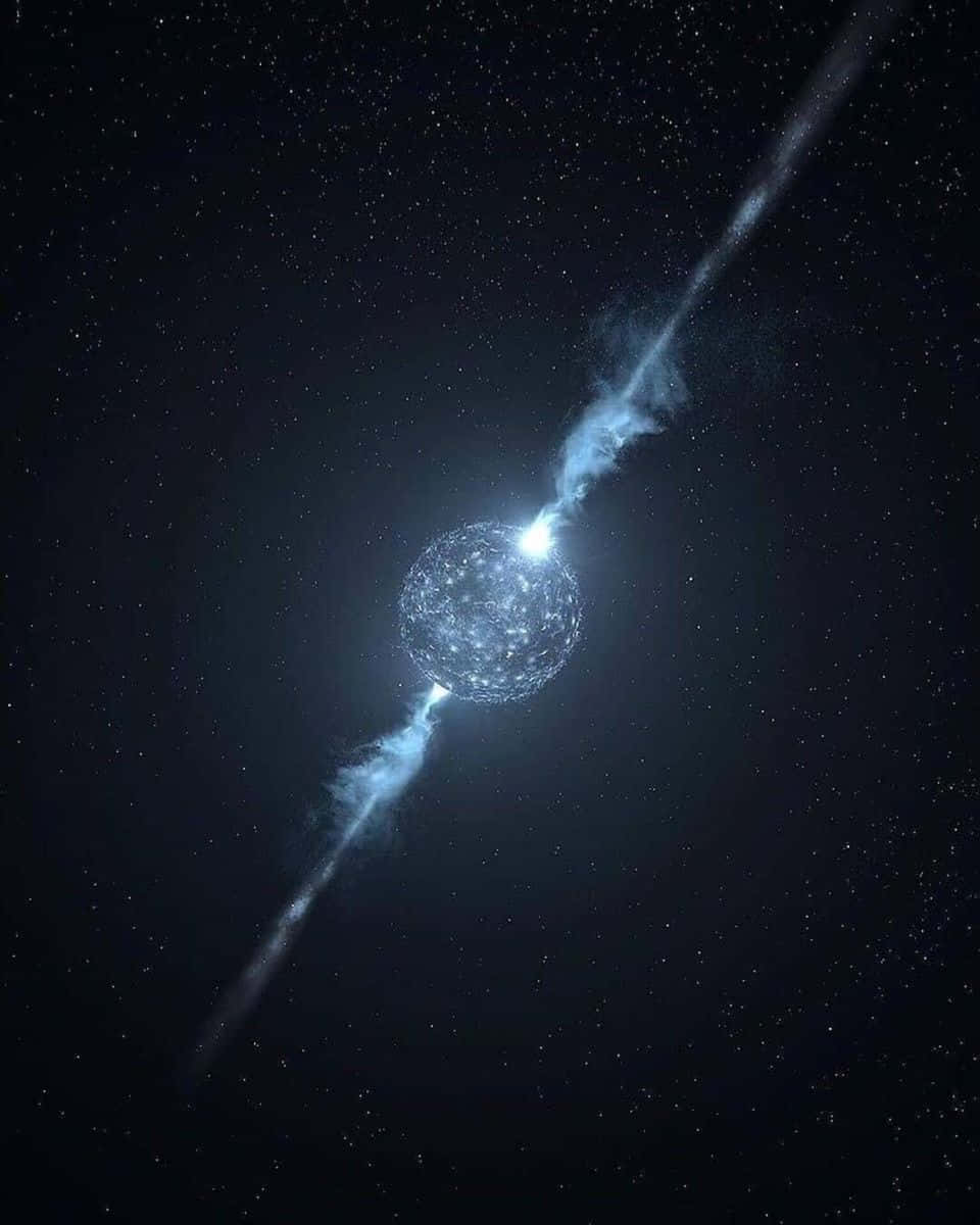 Galactic Center 桌布 壁紙 — 一顆明亮的藍色中子星在星空中發出強大的能量噴流。