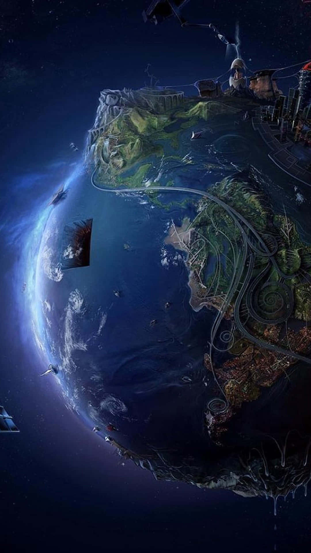 一顆星球中央有一艘太空船