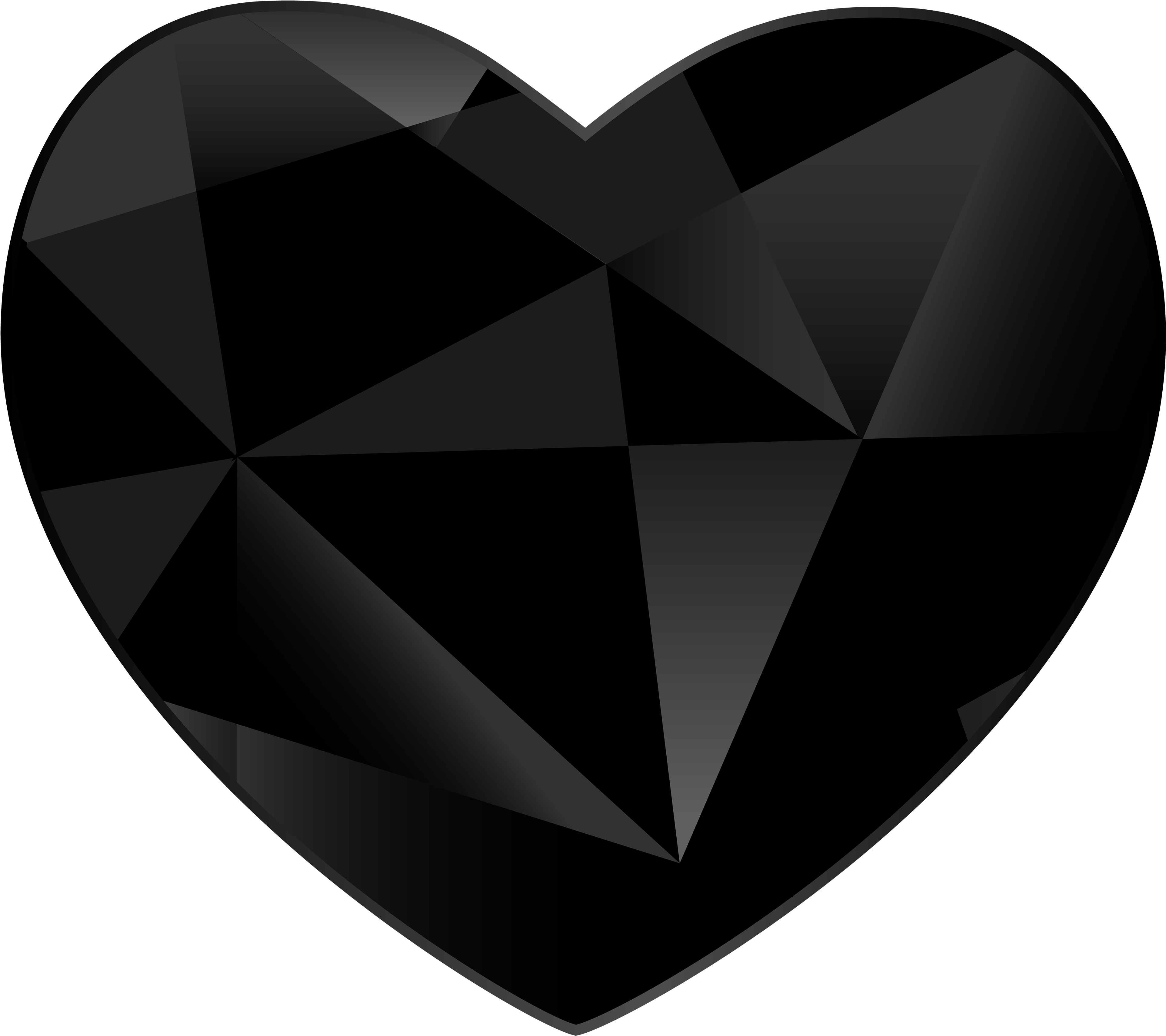 Love Black And White 桌布 壁紙 — 一顆時尚的黑色心形寶石，帶有幾何切面和微妙亮點，襯托在深色背景上。
