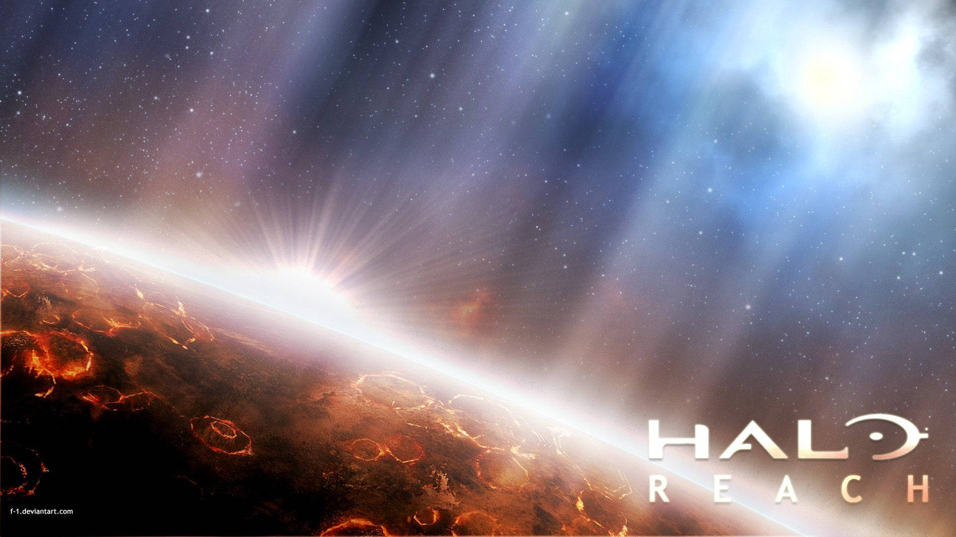 光環 桌布 壁紙 — 一顆熾熱的外星行星在黎明時分升起，燦爛的太陽透過宇宙雲層投射出光束。
