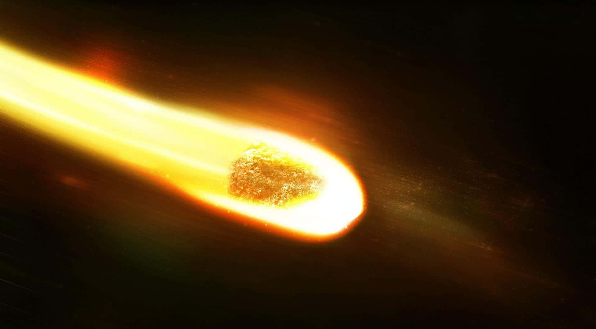 Asteroid 桌布 壁紙 — 一顆熾熱的流星劃過黑暗的宇宙，留下一條發光的橙色軌跡。