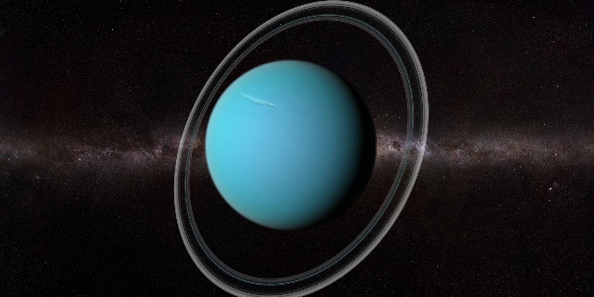 藍色行星帶環，背景為繁星銀河 — 太陽系 GIF 壁紙