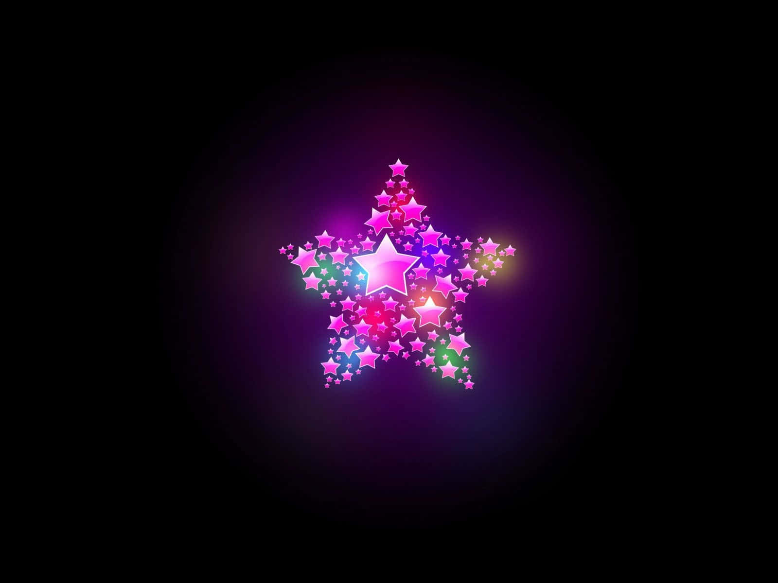 Aesthetic Star 桌布 壁紙 — 一顆由多彩星星組成的閃耀發光星體，在深色背景上脈動，帶有柔和的紫色光暈。