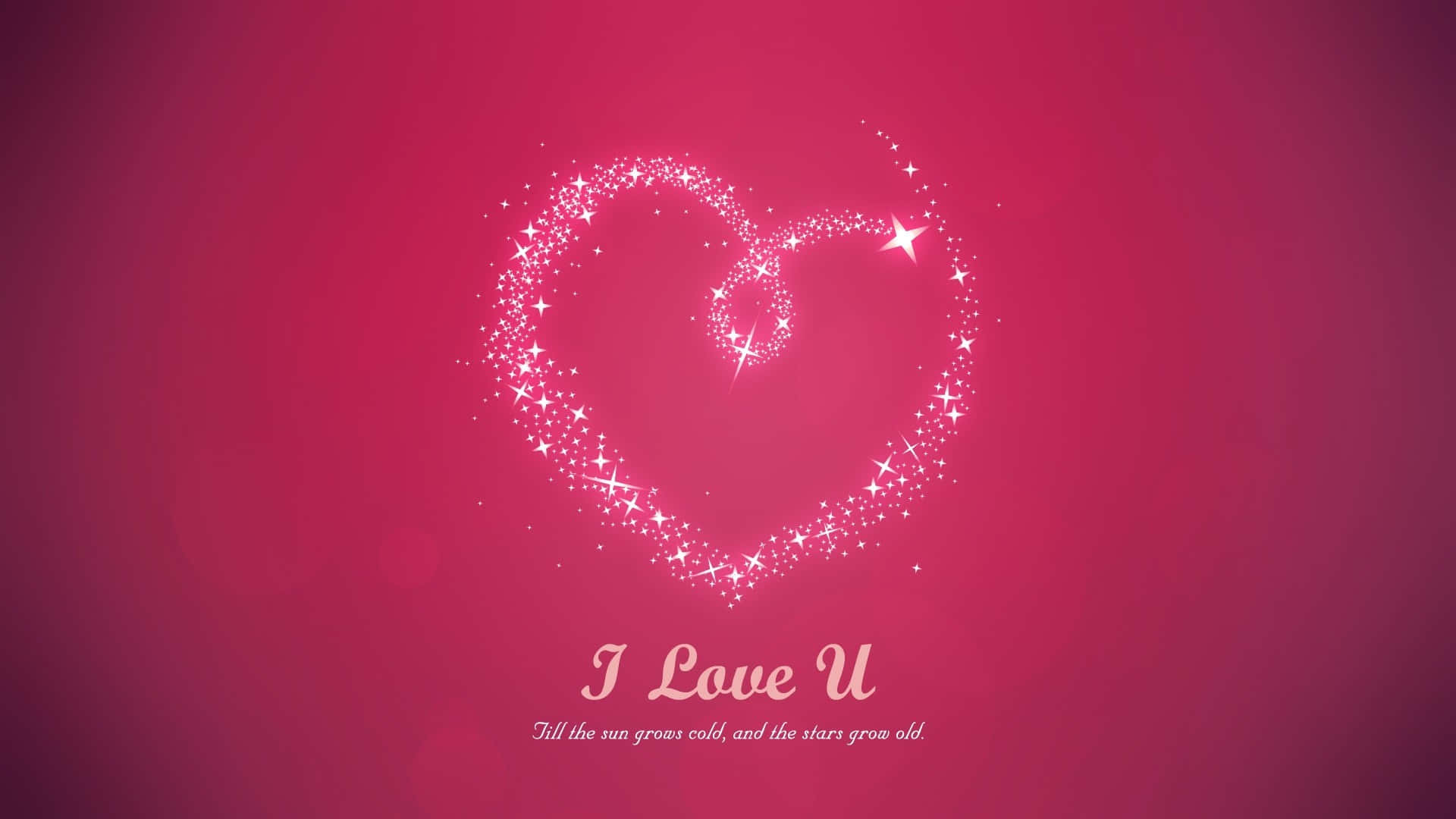 High Resolution Valentines Day 桌布 壁紙 — 一顆由星星組成的閃爍白色心形，在漸變粉紅色背景上發光，下方有浪漫文字。