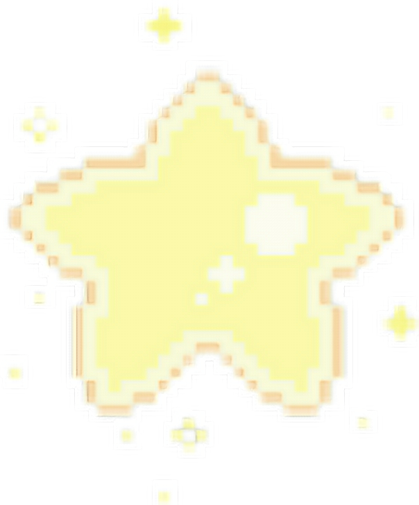 星星動圖 桌布 壁紙 — 一顆發光的像素化黃色星星，周圍有較小的星星漂浮在黑色背景上。