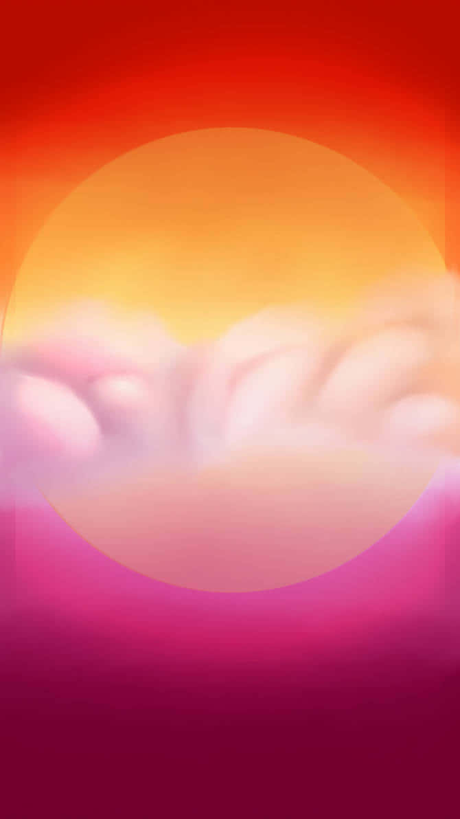 女同志 桌布 壁紙 — 一顆發光的太陽透過柔軟的雲層散發出溫暖的色調，映襯著由紅色、橙色和洋紅色組成的漸變天空。