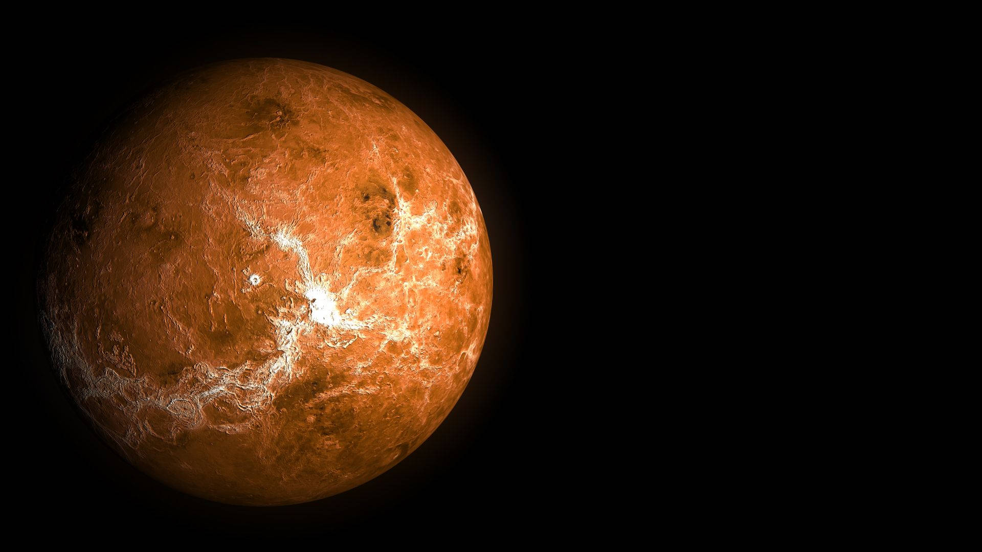 太陽系 桌布 壁紙 — 一顆發光的橙色星球，帶有白色閃電狀圖案，背景是黑色虛空。