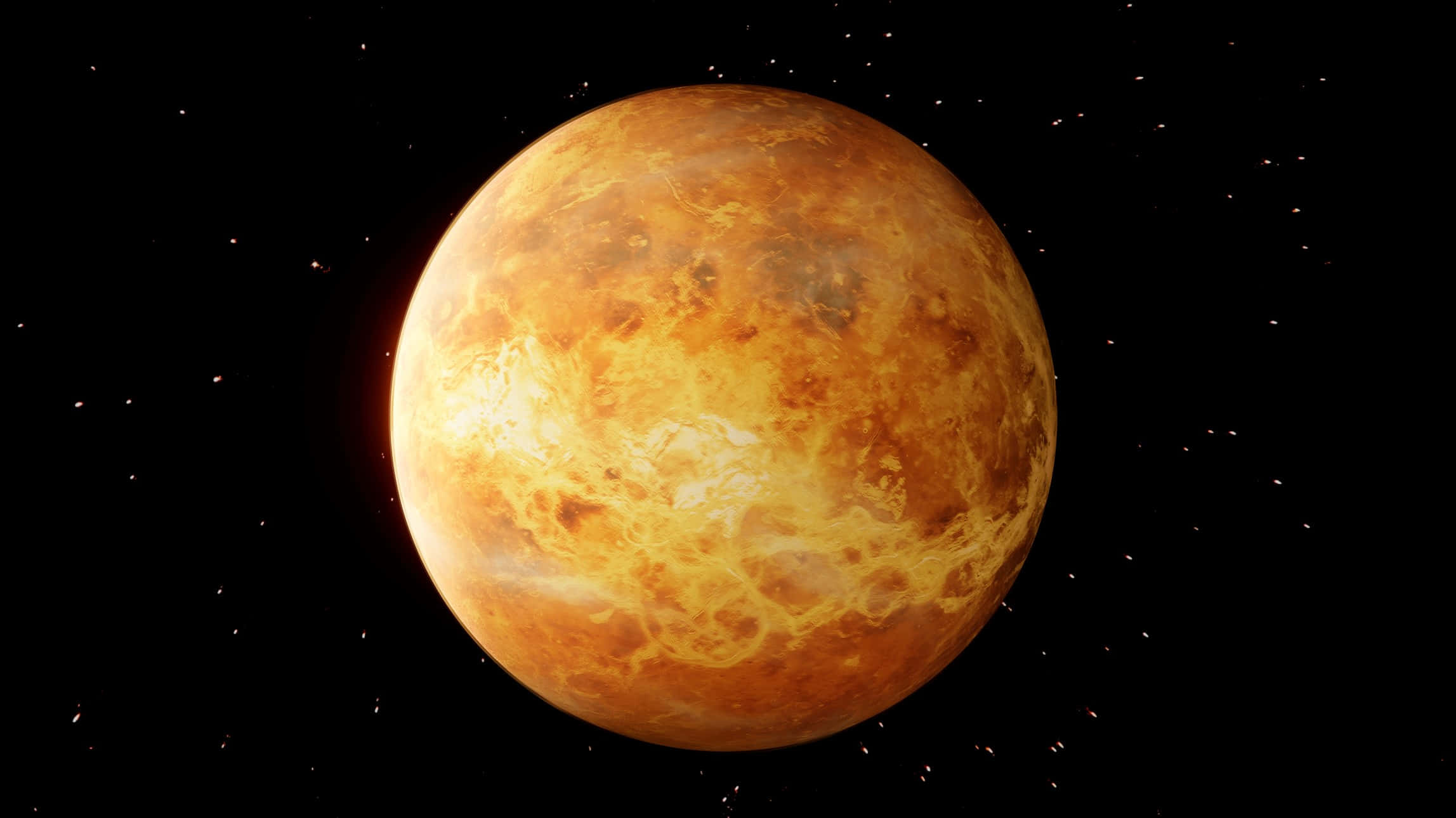 熱門 桌布 壁紙 — 一顆發光的橙色行星，帶有旋轉的雲層，主宰著佈滿星星的黑色虛空。