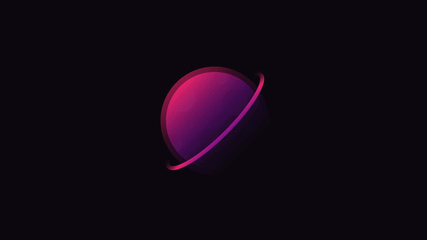 1366x768 Minimalist 桌布 壁紙 — 一顆發光的洋紅色行星，帶有相配的環，獨自漂浮在深邃的黑色虛空中。