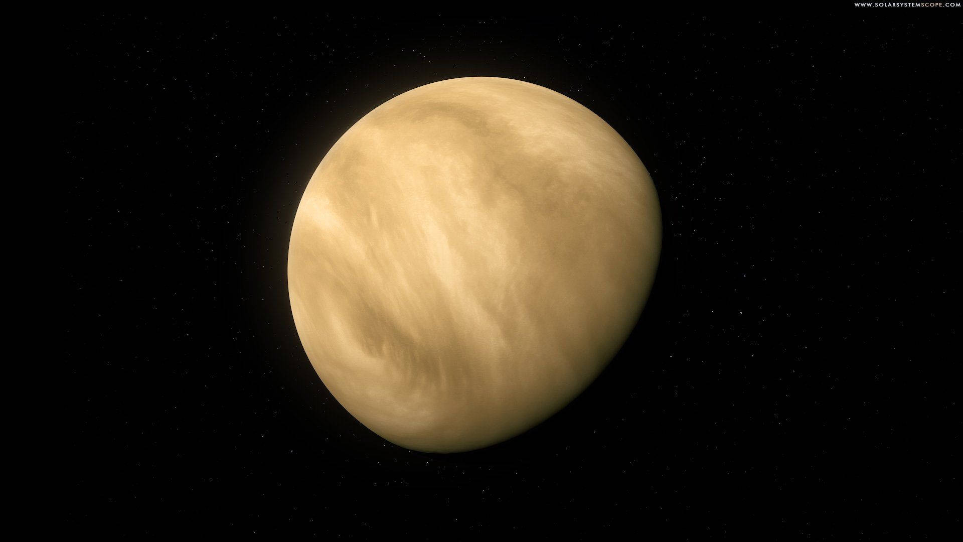 太陽系 桌布 壁紙 — 一顆發光的淡黃色行星，帶有旋轉的雲層，在佈滿星星的黑色虛空中寧靜地漂浮。