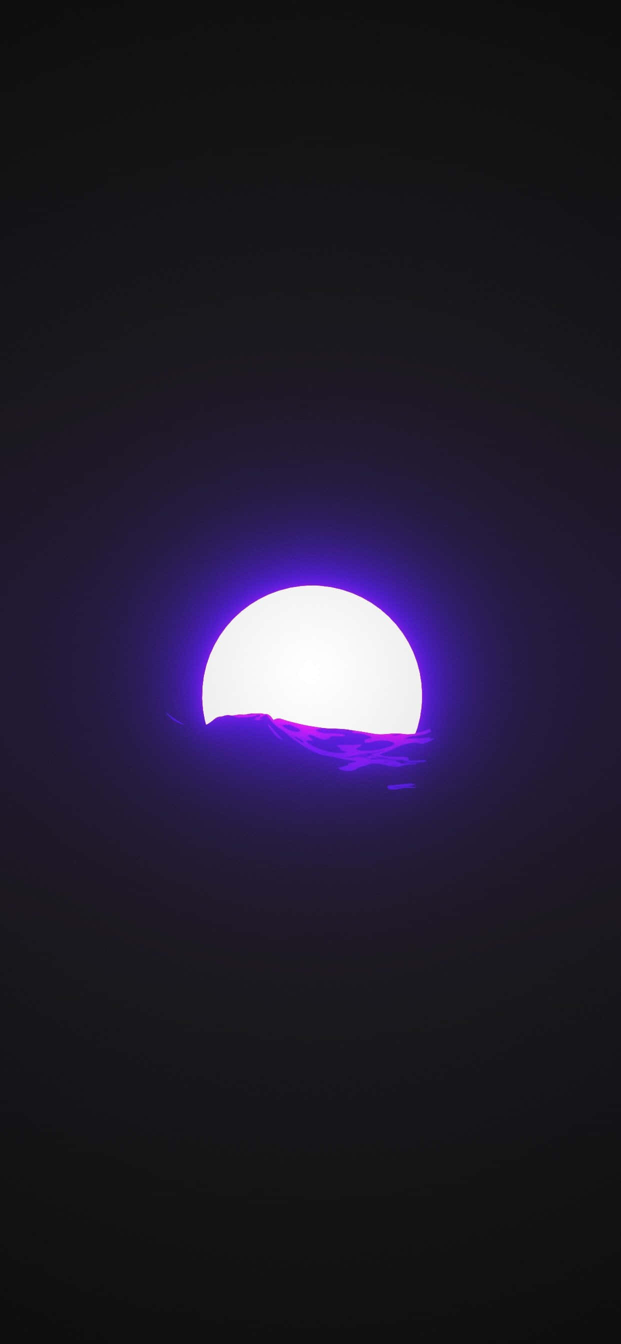 Best Oled 桌布 壁紙 — 一顆發光的白色太陽在深黑色天空的映襯下，沉入鋸齒狀的紫色地平線之下。