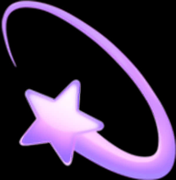 星星動圖 桌布 壁紙 — 一顆發光的紫色星星帶著彎曲的軌跡，像流星一樣劃過黑色背景。