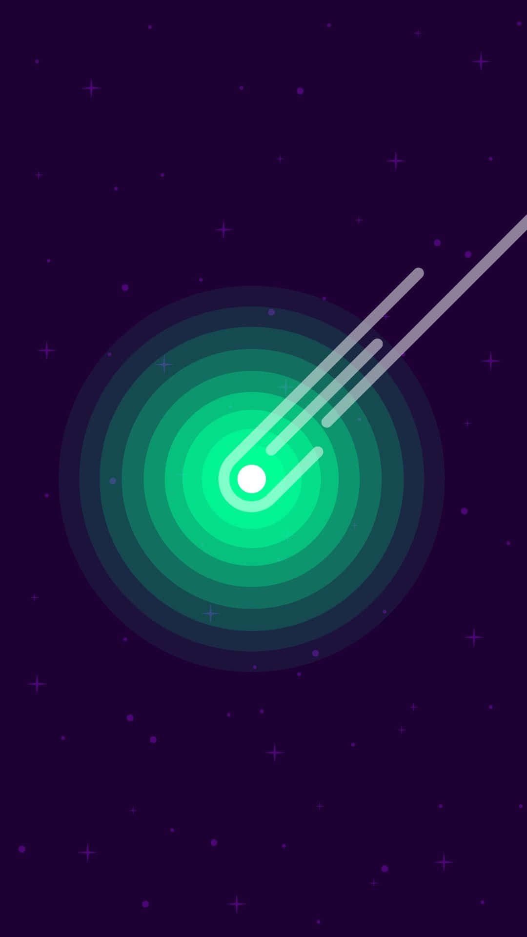藝術 桌布 壁紙 — 一顆發光的綠色彗星劃過繁星點點的紫色夜空，留下同心圓的光環。