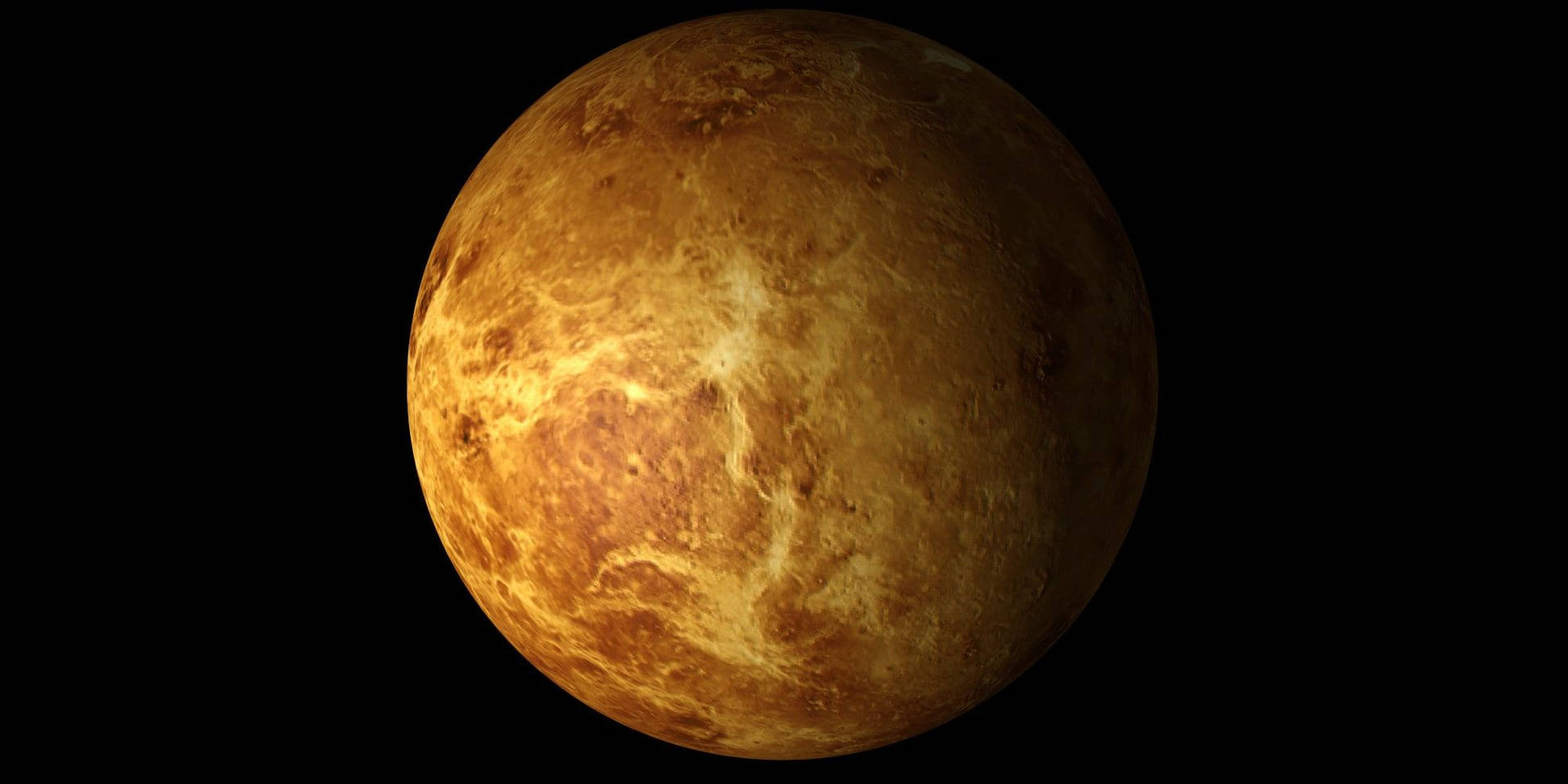 太陽系 桌布 壁紙 — 一顆發光的金色行星，表面有漩渦圖案，襯托在深邃的黑色虛空中。