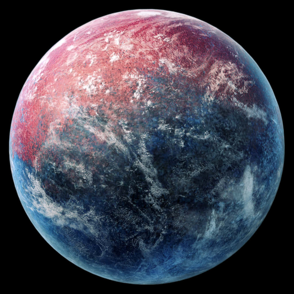 行星動畫 桌布 壁紙 — 一顆色彩鮮豔的行星，在黑色虛空中帶有旋轉的紅色和藍色雲層。