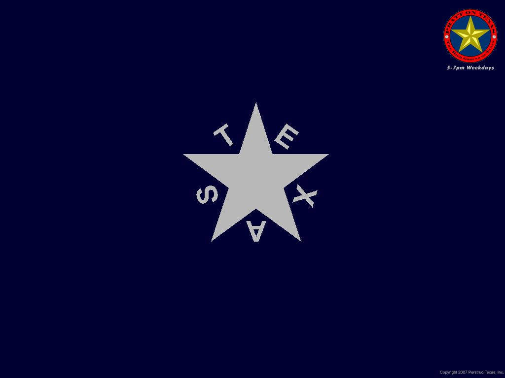 Texas 桌布 壁紙 — 一顆銀色星星，周圍環繞著TEXAS字樣，居中位於深藍色背景上，右上角有一個小圓形標誌。