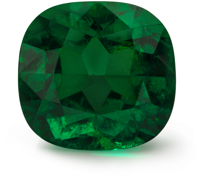 Gemstone 桌布 壁紙 — 一顆閃耀的枕形切割祖母綠寶石，在純黑背景下閃爍著深邃的綠色刻面。
