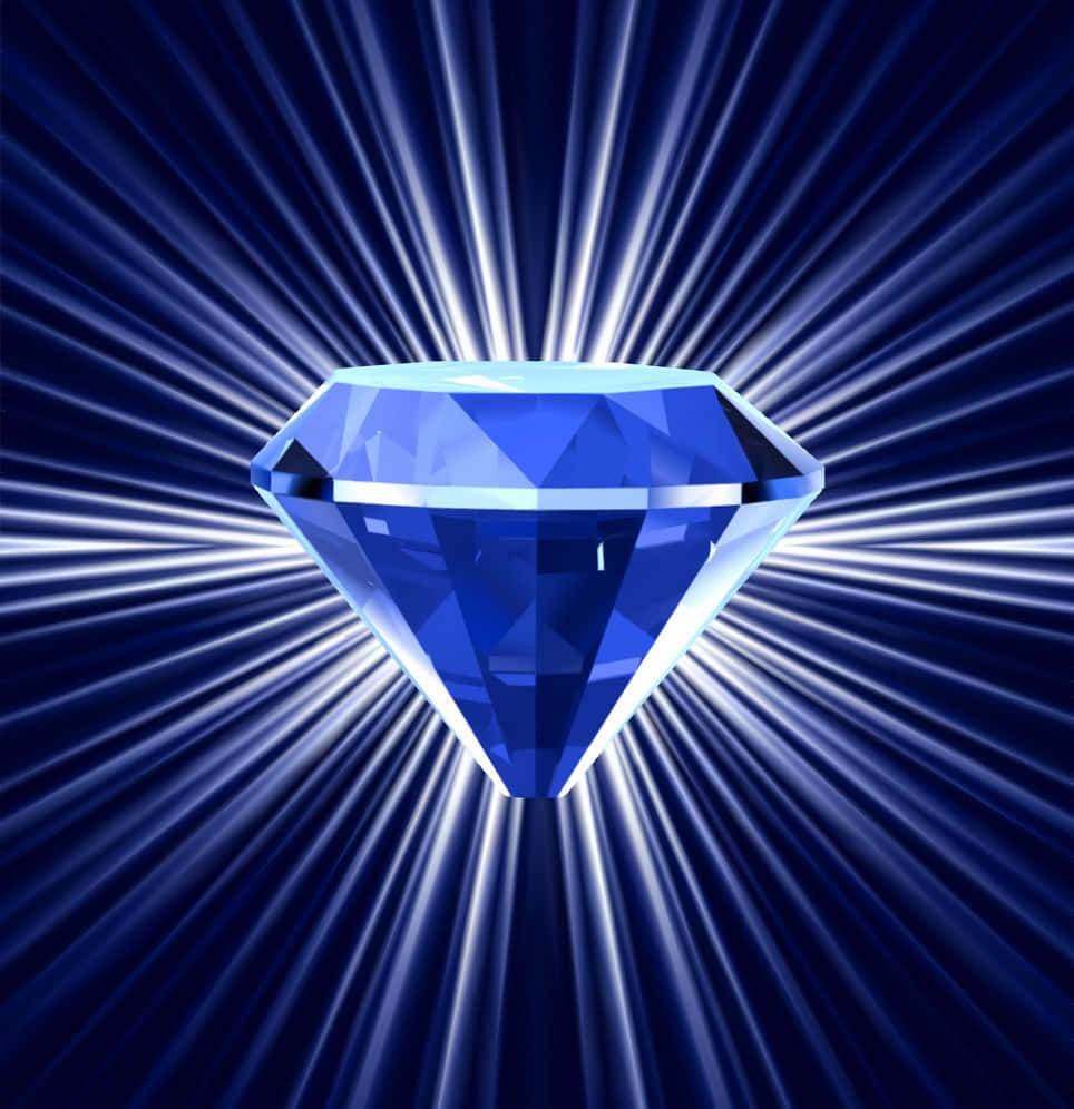 Blue Diamonds 桌布 壁紙 — 一顆閃耀的藍色鑽石，在深藍色背景上從中心迸發出明亮的白色光線。