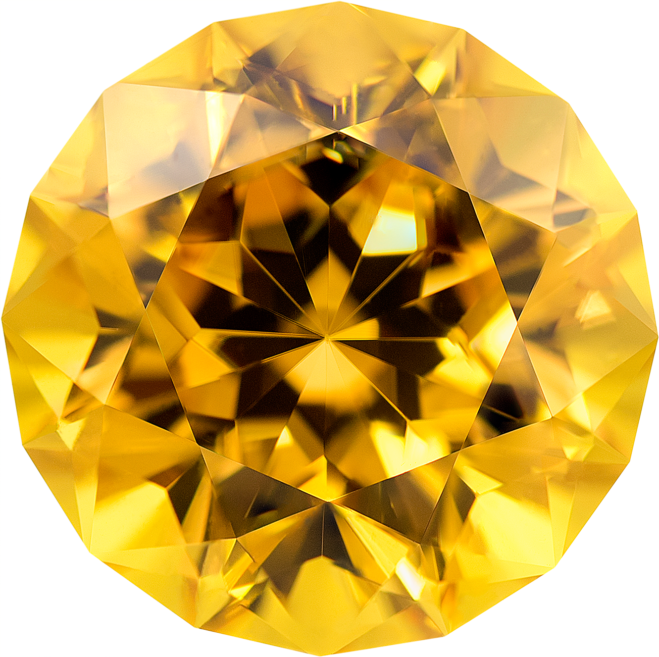 Gemstone 桌布 壁紙 — 一顆閃耀的黃色鑽石，帶有複雜的切面，在純黑背景上閃爍光芒。