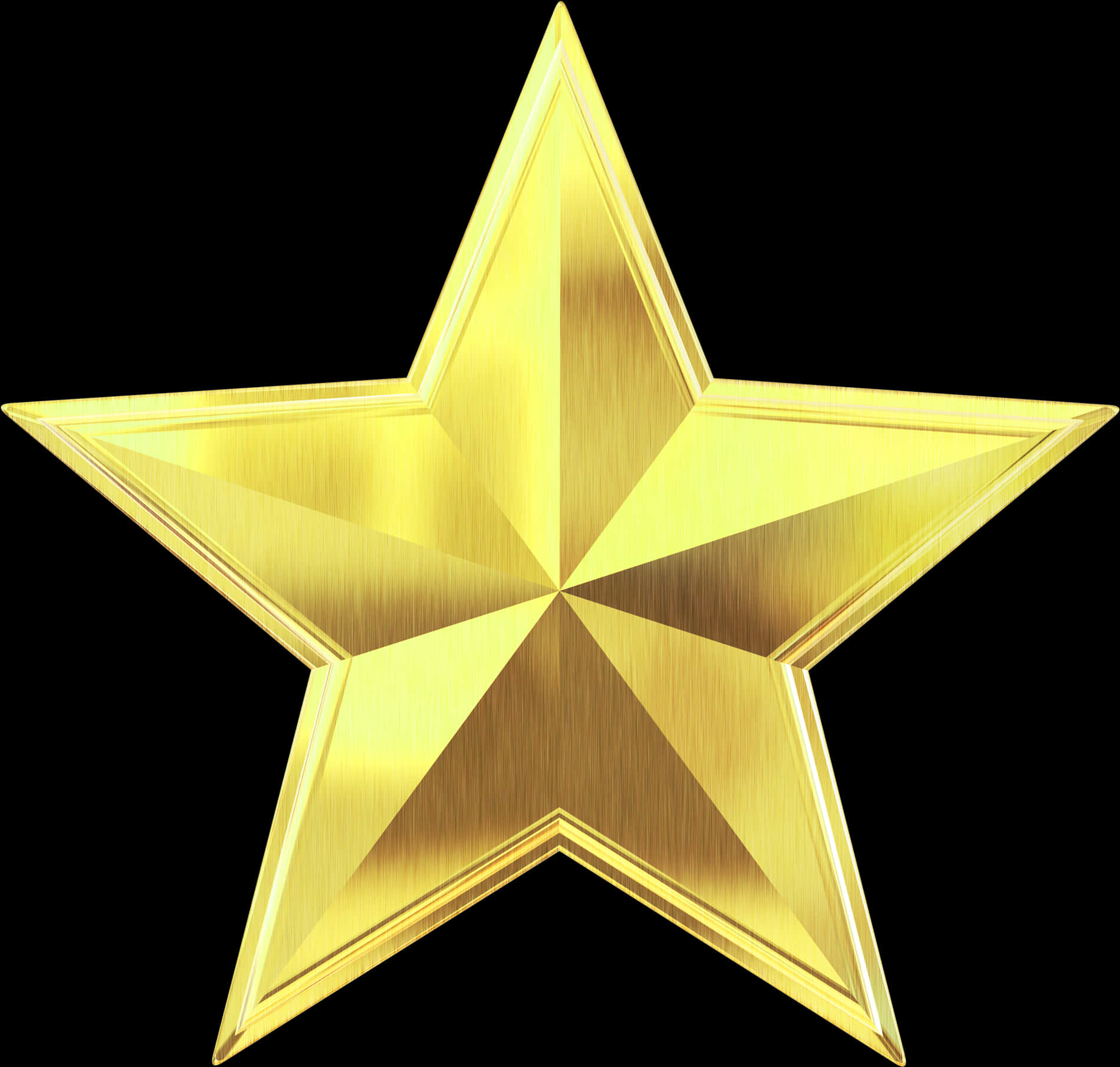 Stars Clipart 桌布 壁紙 — 一顆閃閃發光的金色星星，帶有拉絲金屬質感和銳利的高光，襯托在純黑色背景上。