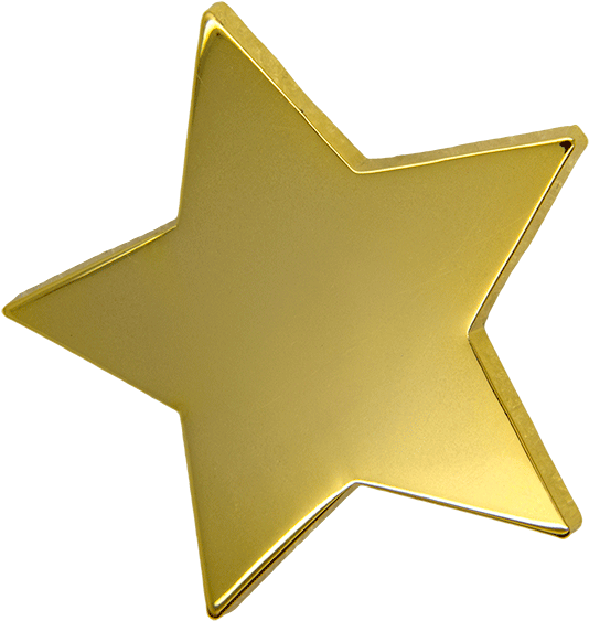 Gold Stars 桌布 壁紙 — 一顆閃閃發光的金色星星，邊緣鋒利，帶有金屬光澤，置於純黑色背景上。