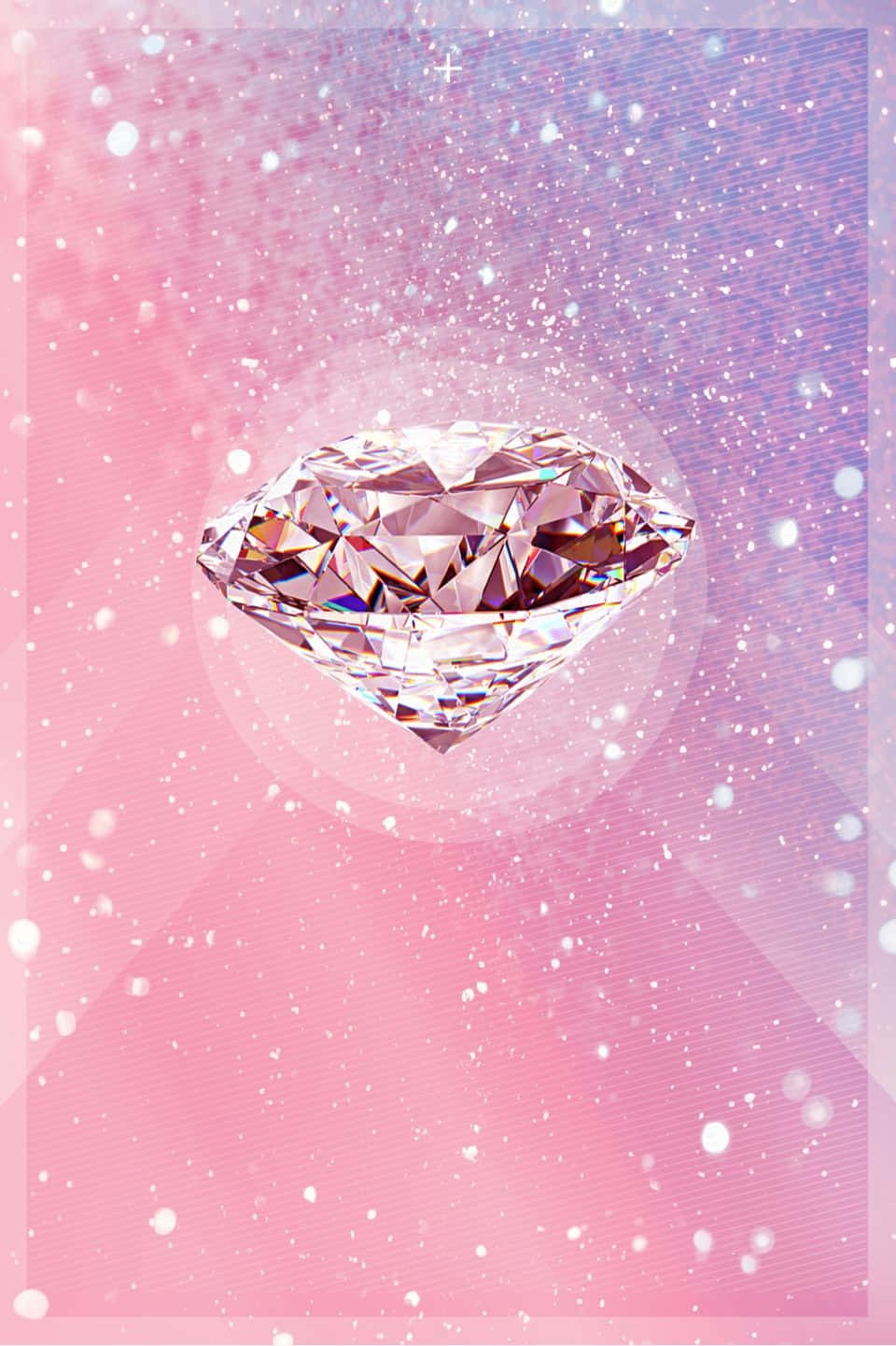 Pink Diamond 桌布 壁紙 — 一顆閃閃發光的鑽石漂浮在充滿閃爍粒子的夢幻粉紅和紫色漸變中。