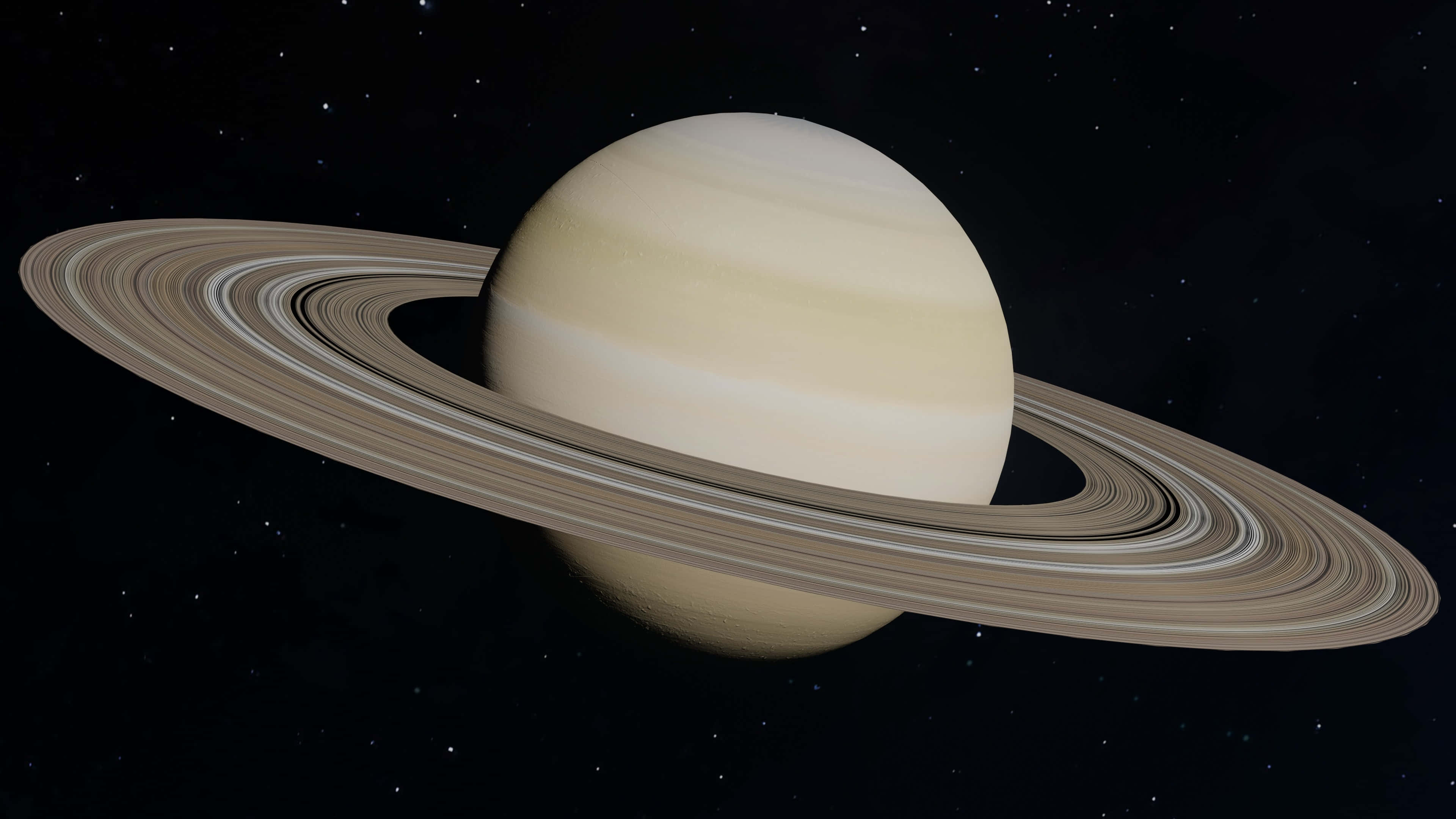 土星 桌布 壁紙 — 一顆雄偉的土星帶有複雜的環，在繁星點點的宇宙背景下柔和發光。