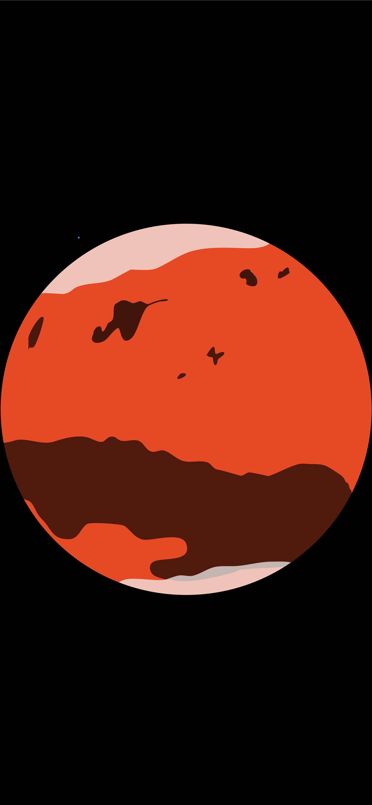 Mars iPhone 桌布 壁紙 — 一顆風格化的紅色行星，帶有深棕色地形和淡粉色雲朵，背景是黑色虛空。
