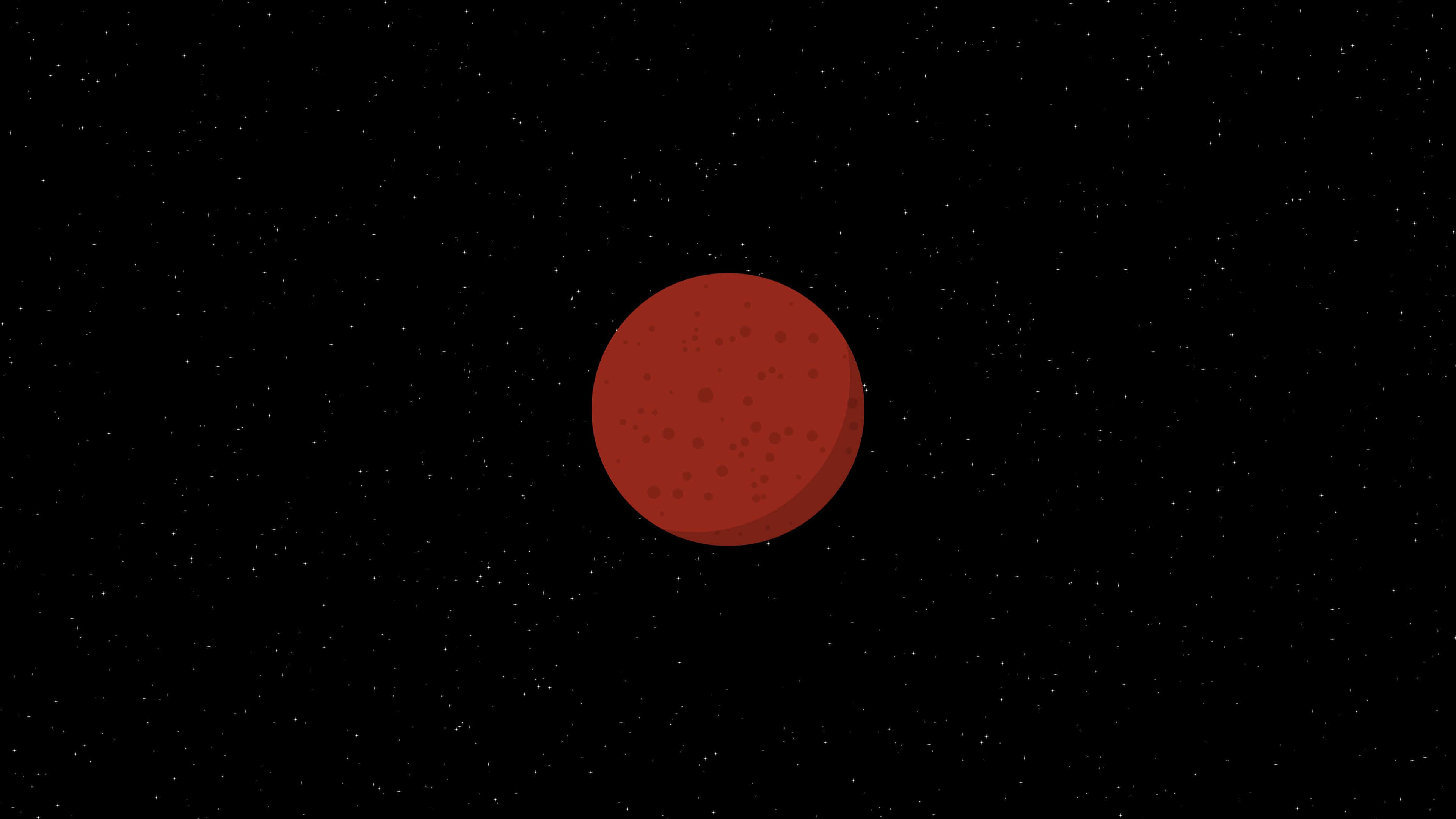 Minimal Art 桌布 壁紙 — 一顆風格化的紅色行星，表面有隕石坑，獨自漂浮在黑色虛空中的星域裡。