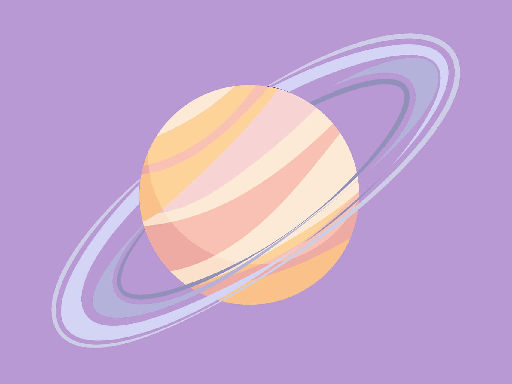 土星 桌布 壁紙 — 一顆風格化的行星，帶有粉彩條紋和半透明環，漂浮在薰衣草背景上。