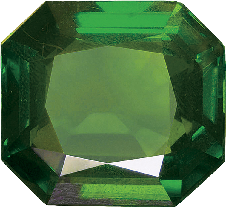 Gemstone 桌布 壁紙 — 一顆鮮綠色祖母綠切割寶石的近距離特寫，展現深邃的切面和內部反射。