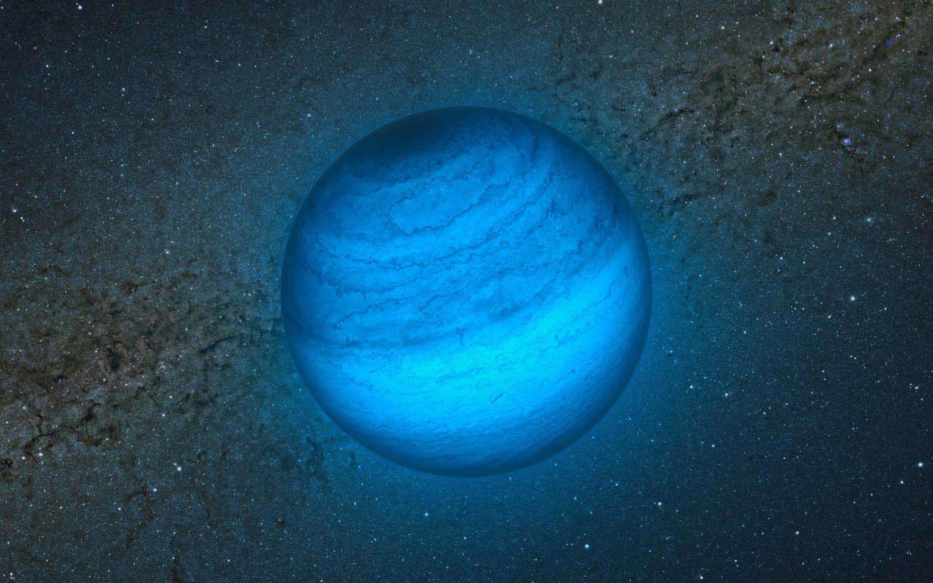 Blue Planet 桌布 壁紙 — 一顆鮮藍色的氣體巨星行星，帶有旋轉的雲層圖案，在繁星點點的宇宙背景下寧靜地漂浮。